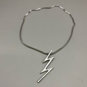 Striking Silver Lightning Bolt Necklace with Snake Chain